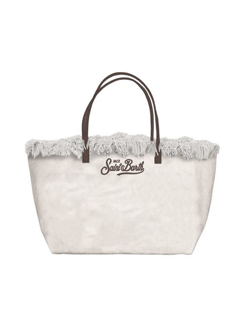 borsa donna in canvas media bianco MC2 Saint Barth | CITY BAG MIDI FRINGECANVAS1018